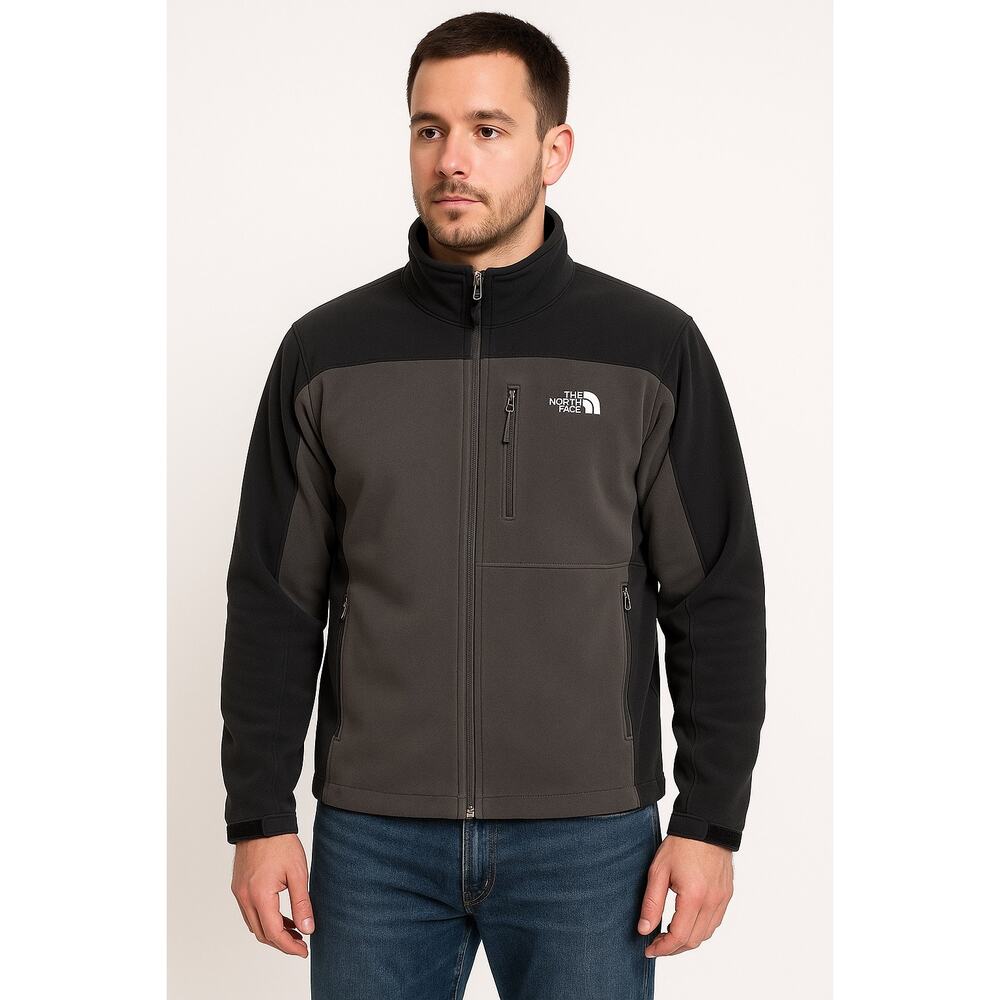 North Face Men’s Softshell Fleece Jacket Gray Black 2010s Size Large